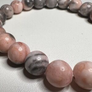 Pink Beaded Zebra Jasper Bracelet Stretch‎ Gemstone